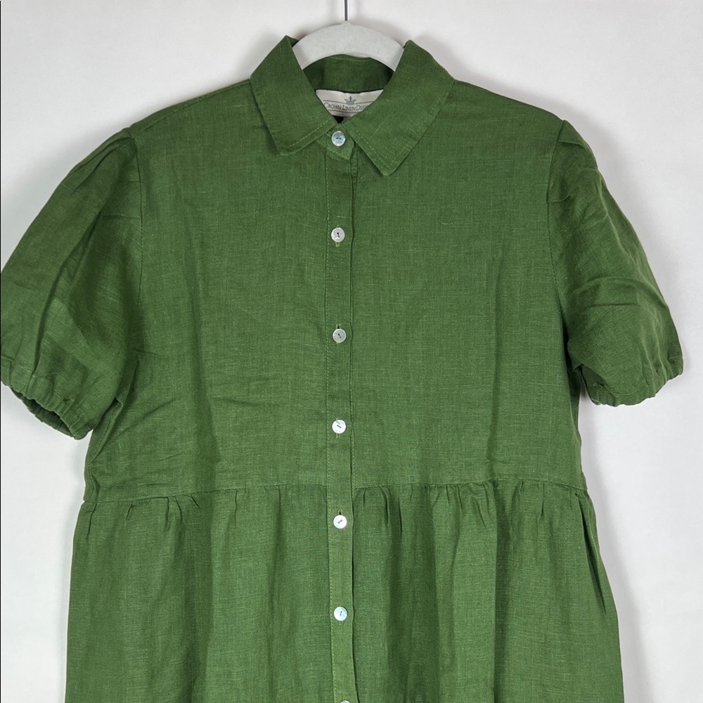 NWT Phoebe Tiered 100% Linen Dress Crown Linen Designs Arte Italica Green - Picture 4 of 12